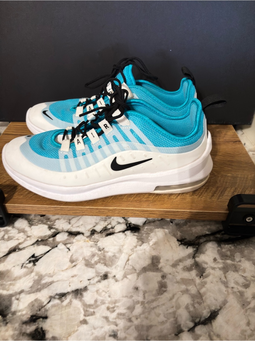 Nike Kids Turquoise and White Air Max-Style Sneakers with Black Swoosh